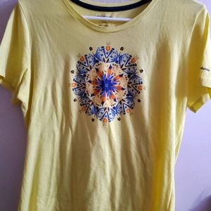 Columbia Yellow T Shirt size L flower design